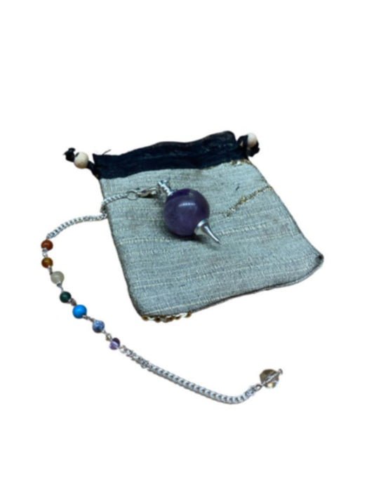 Image for pendel-met-ronde-amethist-en-een-ketting-met-7-kleine-chakras-edelstenen-met-gratis-buideltje-pendelen-spiritueel-nr31.jpg